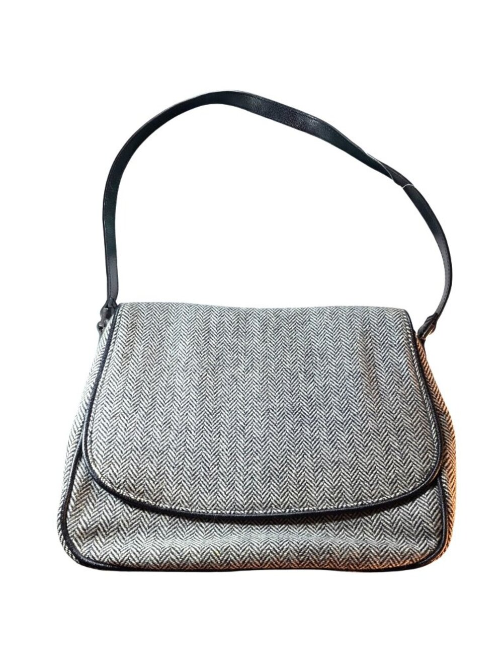 Anne Klein 2 Herringbone Shoulder Bag Black White Academia Professional Purse